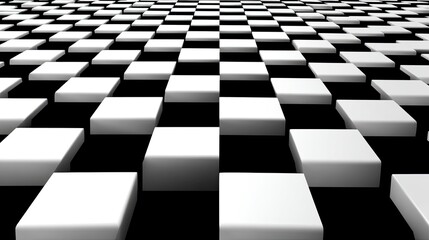 Abstract View of a Black and White Checkerboard Pattern with 3D Cubes Creating a Dynamic Visual Effect