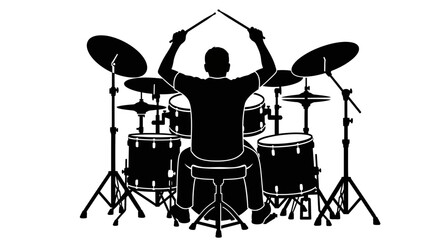 Drummer playing drums silhouette vector illustration stock image