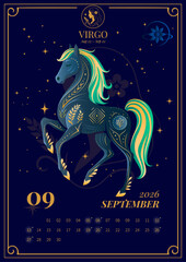 Virgo Zodiac Horse &ndash; 2026 September Calendar Page