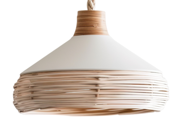 This design features a bohemian style lamp shade on a transparent background. It showcases a woven structure with a sleek top, ideal for various decoration settings