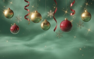 Floating Christmas Ornaments in Soft Green Mist