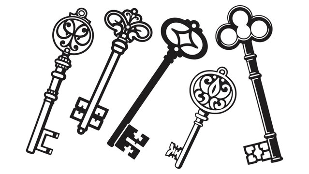 Vintage key collection antique keys vector design illustration