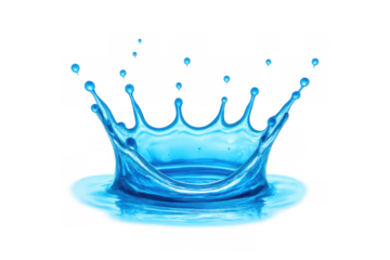 Pure blue liquid creating an elegant splash crown with drops, illustrating concepts of freshness, hydration, and energy