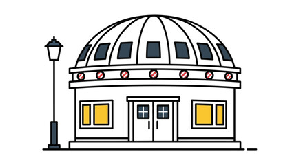 Illustration of a building with dome roof and street light vector art