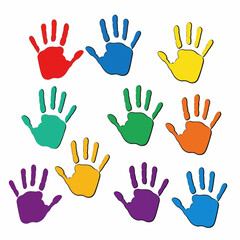Obraz premium Colorful diverse children's handprints art creative fun community design