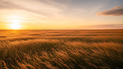 Obraz premium Sunset over a wheat field in the countryside