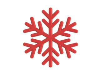 Bright red snowflake graphic isolated on transparent background