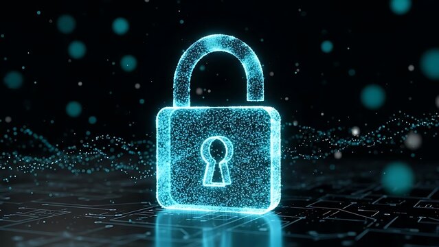 Digital Padlock Icon Glowing With Blue Light And Particles security technology