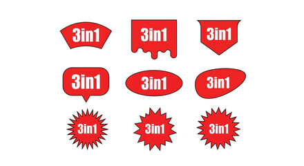 Red 3in1 sale banner vector collection promotional discount offer set