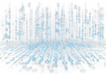 Close-up of number codes raining down in bright cyberspace. Binary coding pulses across screens. safe pt tries to block malware from spreading. png artwork.