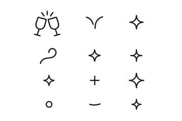 Festive Toast Icons. Festive toast details. Line outline icon set of Festive toast details: two glasses,