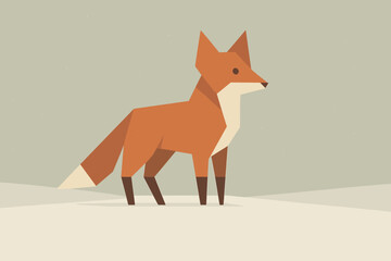 Obraz premium Geometric Fox in Snow. Fox in the snow minimalist flat illustration of a geometric fox standing on a snowy