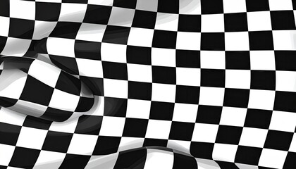 Close up of a waving black and white checkered racing flag fabric texture.