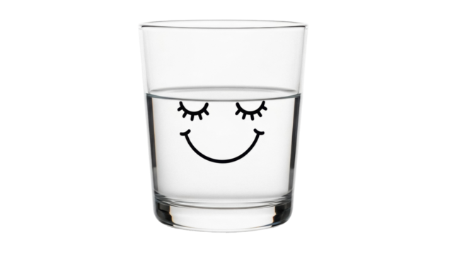 Glass of water with a smiley face PNG isolated on transparent background, happy hydration concept for health and wellness