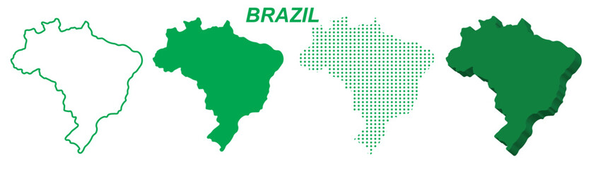 Brazil Map Vector Set, South America Outline Silhouette Dotted 3D Solid Shapes, Brazil Country Infographic Template, Editable EPS Brazil Geography