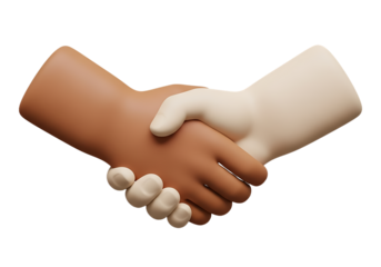 Diverse hands shaking in agreement and unity isolated on a transparent background handshake