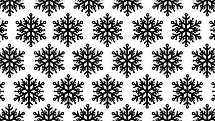 Black Snowflake Seamless Pattern, Winter Snow Background, Christmas and New Year Holiday, Cold Weather, Decorative Wallpaper, Repeating Flat Vector Illustration