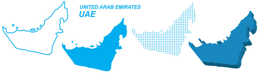 United Arab Emirates Map Vector Set, Middle East Outline Silhouette Dotted 3D Solid Shapes, UAE Country Infographic Template, Editable EPS United Arab Emirates Geography