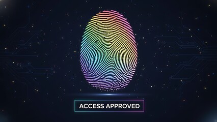 Rainbow fingerprint with Access Approved message and digital background pride LGBTQ