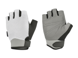 Grey and white fitness gloves on transparent background