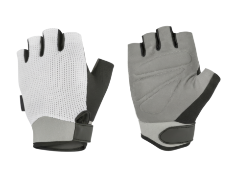Grey and white fitness gloves on transparent background