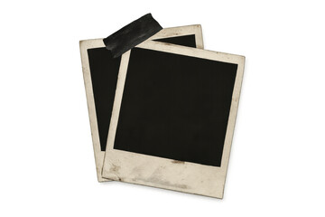 Two blank instant frames, showing a vintage, retro style, taped together and offering space for custom content and memories
