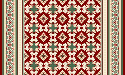 Rug Vintage Floral Pattern in Red and Green &ndash; Classic Seamless Ornamental Design. This artwork is ideal for textiles, wallpapers, packaging, stationery, digital backgrounds, Rug, or any project.