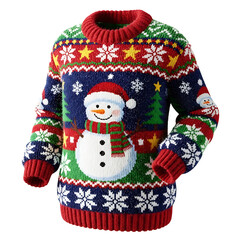 Festive Christmas Sweater with Snowman Stars and Snowflake Designs Holiday Season