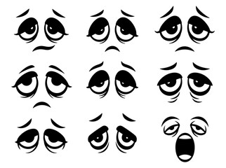 Set of cartoon tired and sleepy eyes expressing boredom and exhaustion, a monochrome vector illustration