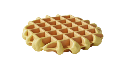 A delicious, square-shaped waffle with a creamy yellow glaze dripping down its textured grid, perfect for breakfast or dessert illustrations. background removed