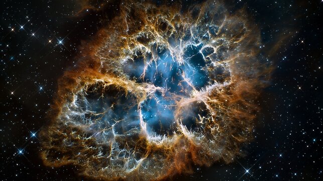 Spectacular image of the Crab Nebula with stars against a black background. Concept for space exploration, scientific research and cosmic phenomena - Powered by Adobe