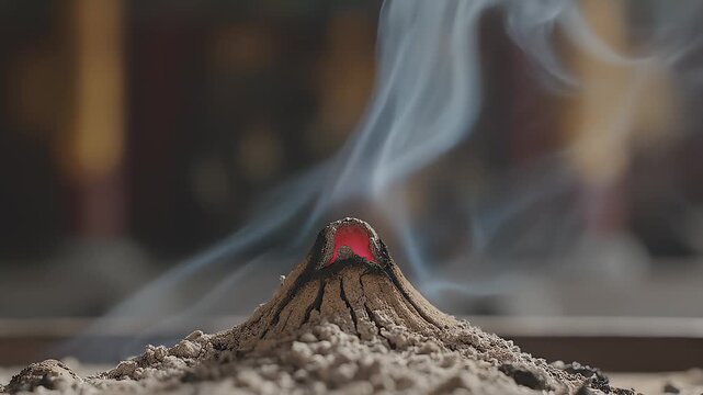 Close Up of Incense Stick Burning and Emitting Smoke in Slow Motion
