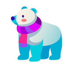 Cute cartoon polar bear wearing a colorful scarf