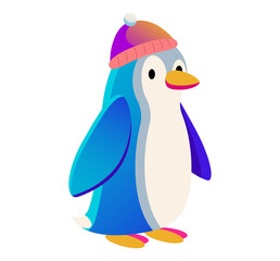 Cute cartoon penguin wearing a winter hat