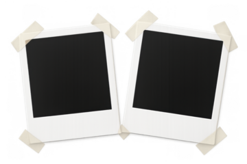 Two blank instant frames with taped edges for memory and nostalgia, creating a vintage photo display