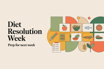 Diet Resolution Week Healthy Eating Vegetable Nutrition Illustration