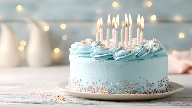 birthday cake with candles - Powered by Adobe