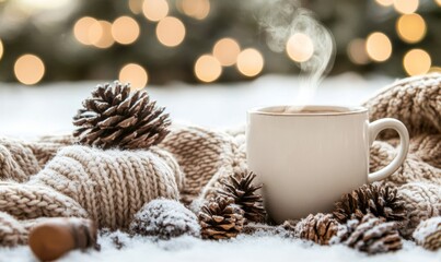 Peaceful chilly morning, Comforting winter sunrise outdoors, Serene cold day with inviting atmosphere, Tranquil winter landscape filled with cozy and peaceful elements