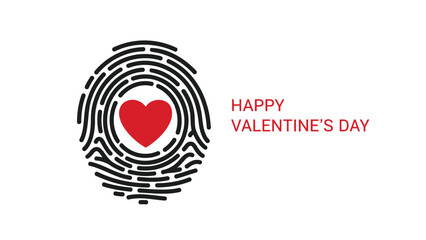 Unique love fingerprint with red heart and happy valentines day text on white background