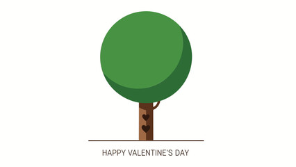 Simple green tree with heart carvings in its trunk celebrating happy valentines day