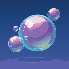 Colorful floating soap bubbles on a smooth blue gradient background.