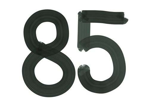 Number Eighty-five, 85 made with Plaster Rake Brush on transparent background, Digit, Black color, Dark-green color, isolated background, Illustration, Typography, Handmade, Set 0-100
