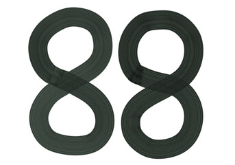 Number Eighty-eight, 88 made with Plaster Rake Brush on transparent background, Digit, Black color, Dark-green color, isolated background, Illustration, Typography, Handmade, Set 0-100