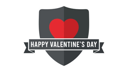 Modern shield emblem with red heart and happy valentine s day banner graphic design