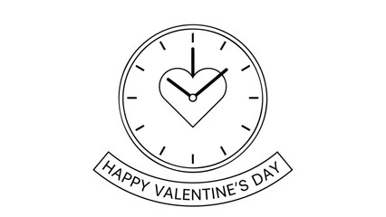 Happy valentines day clock with heart symbol and time ticking away
