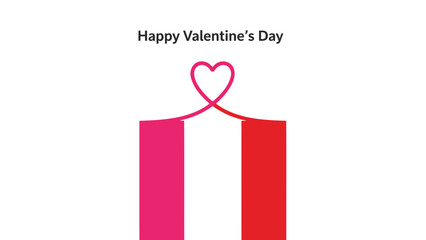 Happy valentines day greeting with a stylized heart ribbon over a gift box design