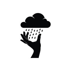 Hand catching raindrops from cloud symbol vector illusration