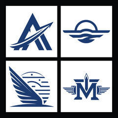 Set of four blue abstract modern logo design element icons