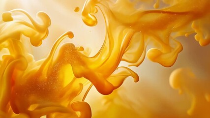 Abstract explosion of vibrant golden yellow ink swirling and mixing in clear liquid with bright light rays illuminating the dynamic fluid motion - Powered by Adobe