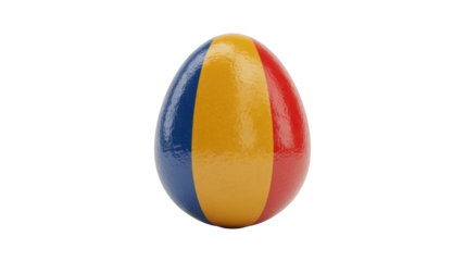 A vibrant egg is meticulously painted with the national flag of Chad, displaying its distinct blue, yellow, and red vertical stripes. background removed